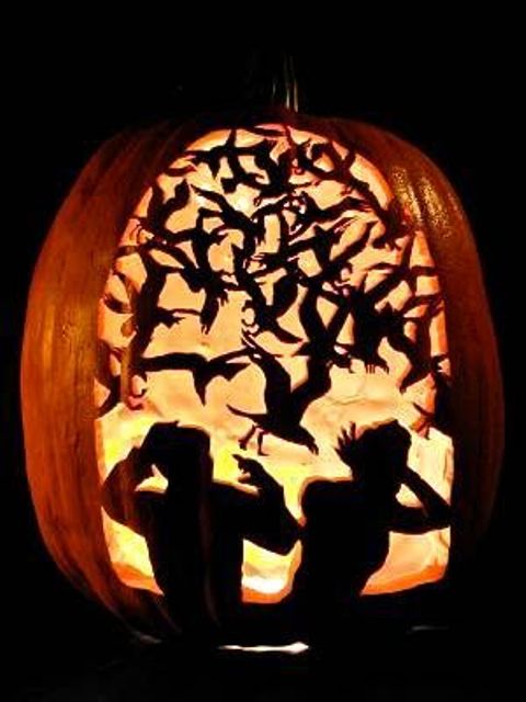 Alfred Hitchcock's The Birds carved pumpkin for Halloween