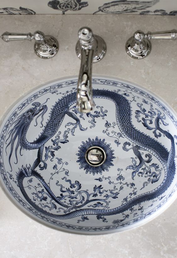 chinoiserie dragon sink