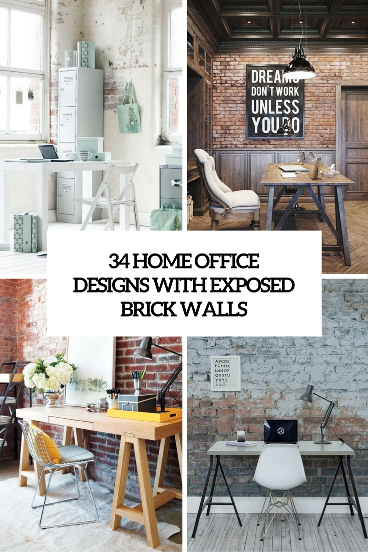 home office designs with exposed brick walls cover