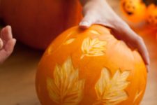 34 leaf pumpkin create with a lino cutter is a cool fall home decoration