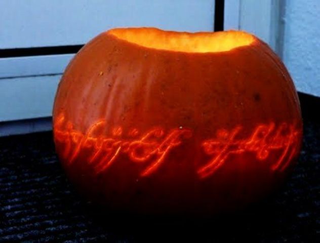 Lord Of the Rings pumpkin with elf words carved on it