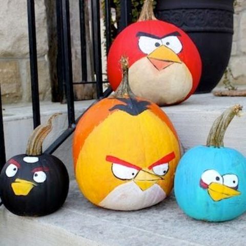 painted Angry Birds pumpkins for fans of games