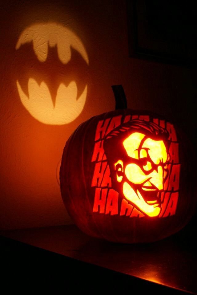 Bat light and carved Joker pumpkin is a great mix