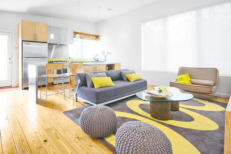 grey & yellow living room