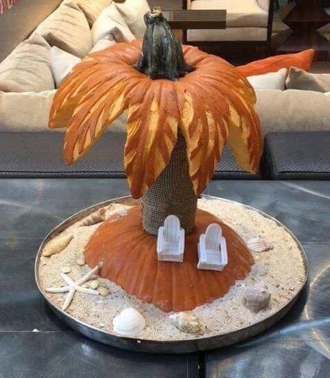 a carved pumpkin could be shaped like a tropical island