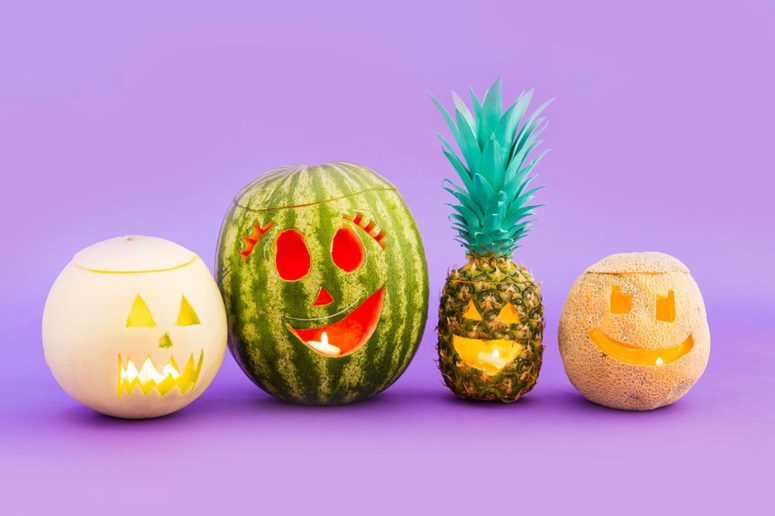 not only pineapples but melons and watermelons could also be turned into awesome Jack-o'-Lanterns