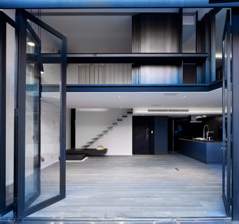 Laconic Apartment With Floating Stairs And A Lot Of LED Lights