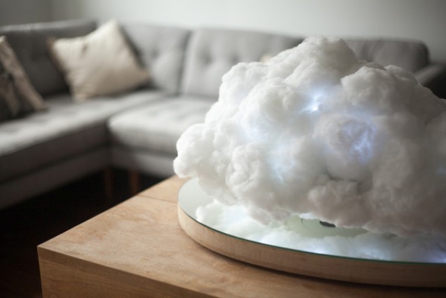 The piece not only looks like a cloud, it also streams music and weather sounds if you want