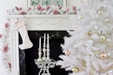02 all-white Christmas tree with pastel metallic ornaments looks chic and refined
