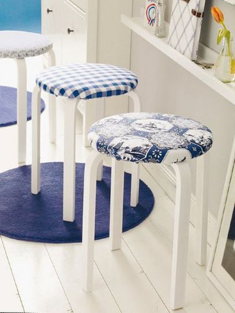 blue and white upholstering for IKEA Frosta