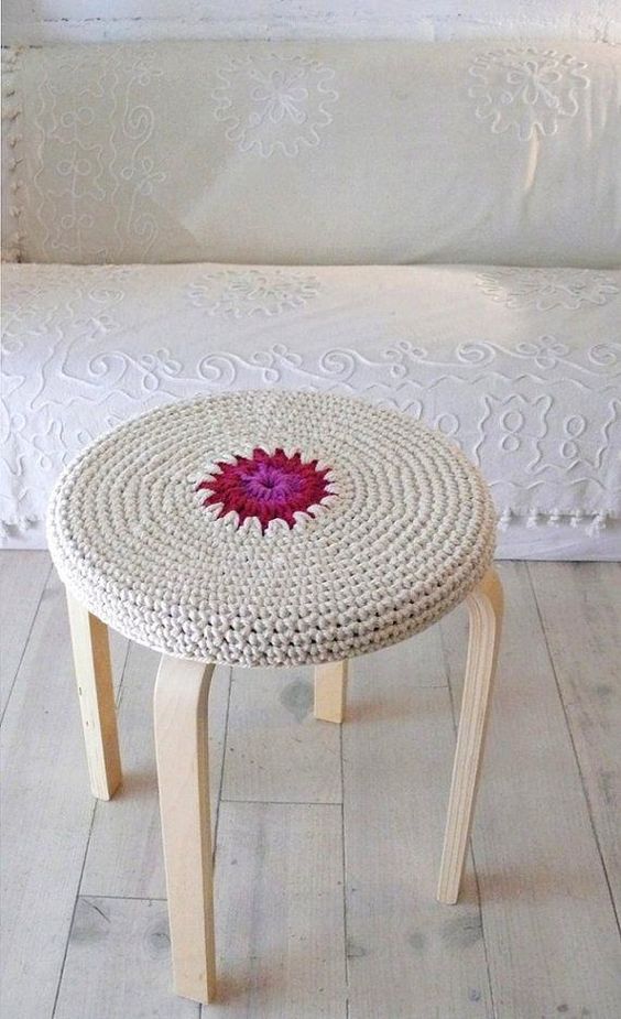 crocheted Frosta stool cover