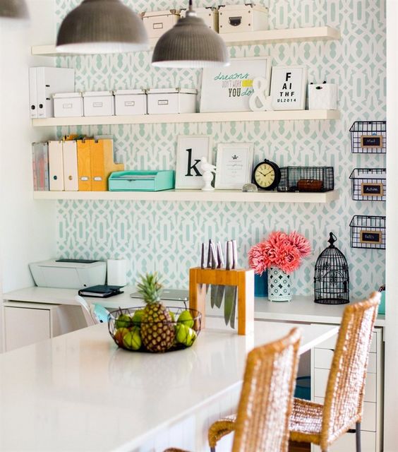 sneak in a mini-home office in the kitchen with Lack shelves