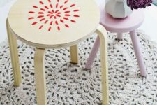 09 embroidered stool with red yarn
