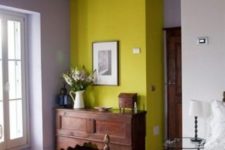 10 neon yellow accent wall looks fantastic in a vintage and rustic style bedroom