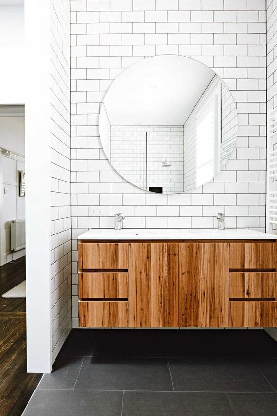 white subway tiles in the sink area