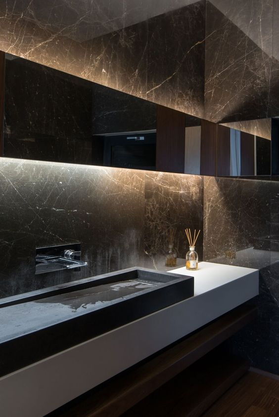 Get Modern Black And Wood Bathroom