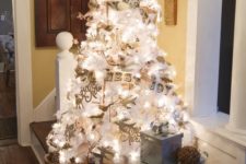 14 vintage decorated white tree in the entryway