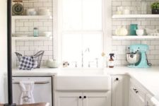 16 modern farmhouse kitchen with subway tiles on the wall