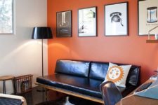 17 an orange accent wall makes this mid-century space vivacious
