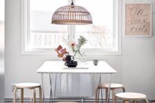 18 simple dining room with Ikea Frosta stools and a basket lamp