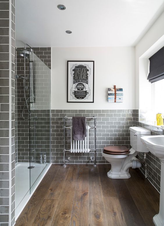 subway grey tiles for a shower and a bathroom backsplash
