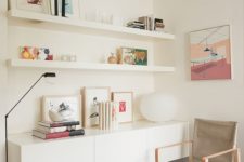 long white lack shelves for comfy living room displays
