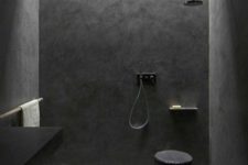21 ultra-minimalist black shower space made with concrete