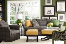 22 grass green living room with sunny yellow and checked grey accents