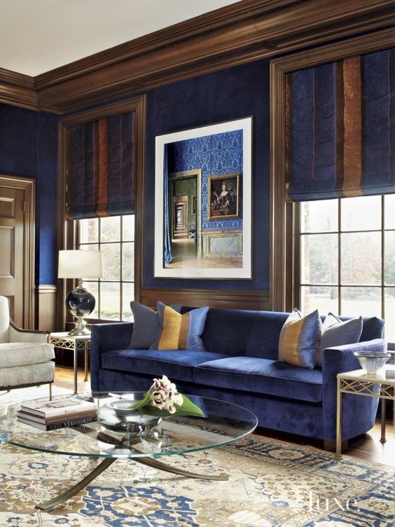 navy blue and brown living room - inflightshutdown