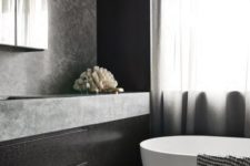 26 minimalist bathroom decor with dark wood, grey marble