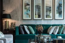 27 stylish grey living room with textural touches and an emerald sofa