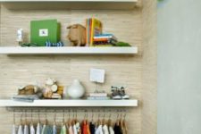 28 Lack shelves with rail for hanging clothes