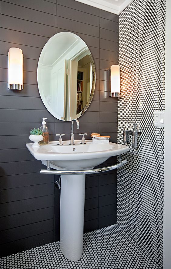 Trendy Penny Tiles Ideas For Bathrooms, White Penny Round Tile Black Grout