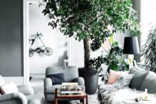 29 make green accents in your dove grey living room with potted greenery and plants