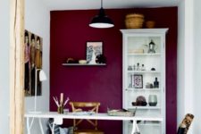 30 purple accent wall in a white craft room makes a bold statement