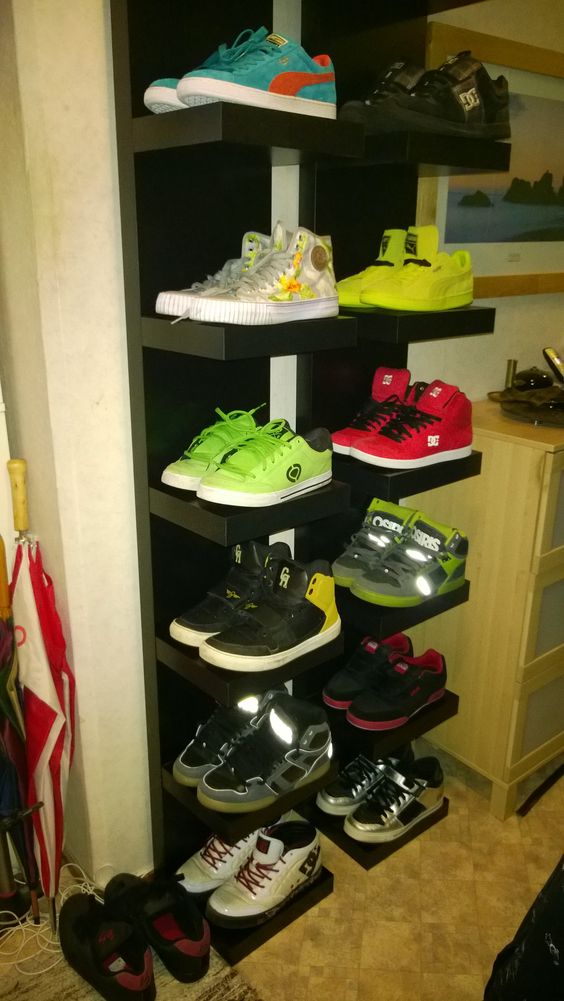 attach a couple of Lack shelves in the entryway to store shoes and save space