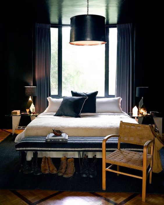 chic bedroom with an art deco twist and geometric and gold details