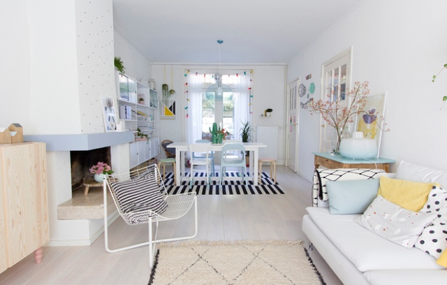 This living room was done in Scandinavian style and several pastel touches