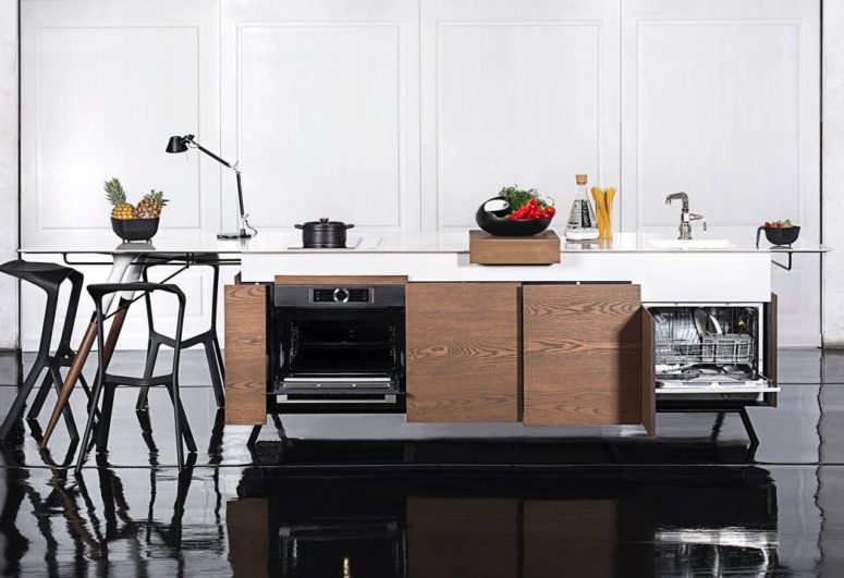 The cooking and washing areas are on one side, while drink, coffee and cool area is fitted in the other The cooking and washing areas are on one side, while drink, coffee and cool area is fitted in the other