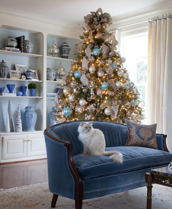 Navy and Green Christmas Tree - Christmas Tree Decor Ideas