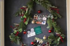 05 Christmas garland attached to a chalkboard as a tree and cards inside it