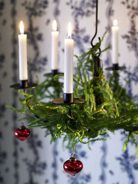 evergreen branches and red ornaments are classics