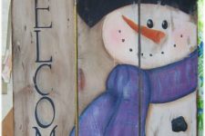 10 handpainted snowman sign on reclaimed wood