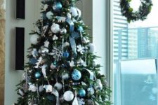 11 blue, white and silver Christmas tree decor