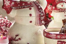 11 red and white snowman tea set for the kitchen
