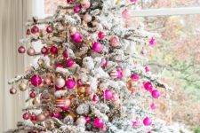 16 bold fuchsia and gold ornaments for a flocked tree