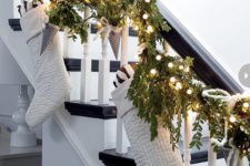 17 foliage cone garland, white stockings, lights