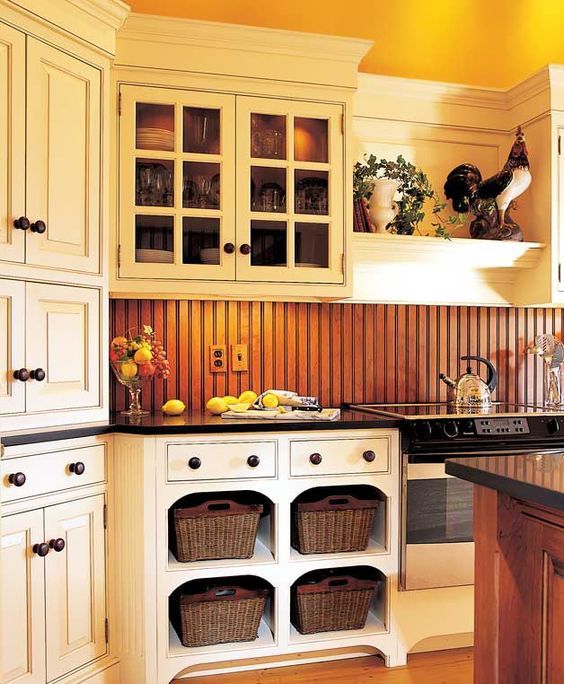 natural-colored warm wood beadboard backsplash for a cozy rustic feel