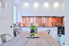 20 minimalist white kitchen with a polished copper backsplash