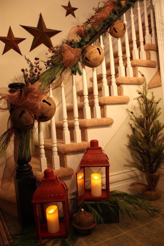 greenery and dry flower garland with giant jingle bells